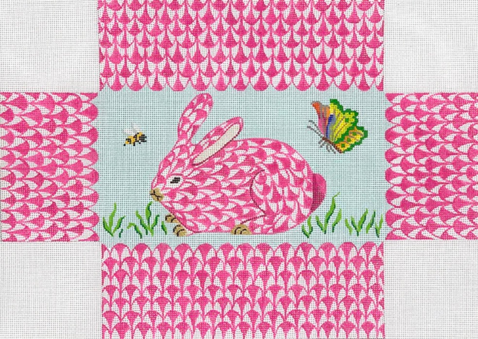 Brick – Fishnet Pink Bunny in the Grass with Bee & Butterfly