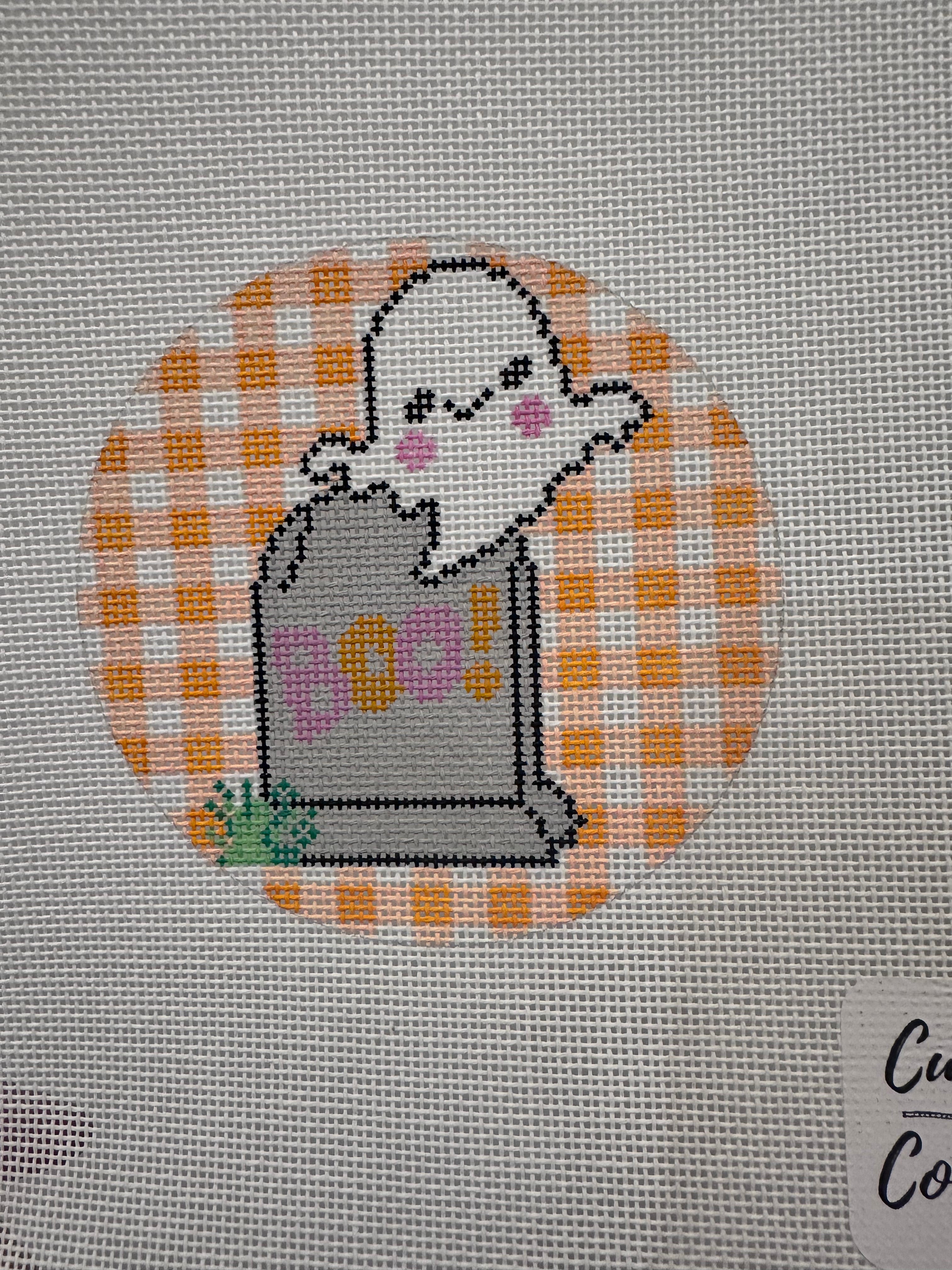 Ghost Grave On Orange Gingham Round