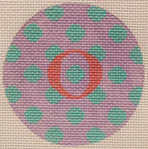 Bright Disk Letter – Lavender w/ Turquoise Polka Dots, Med. Pink Letter