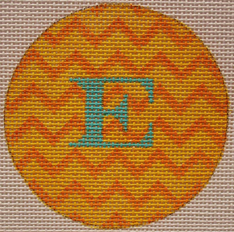 Bright Disk Letter – Oranges Zigzag, Turquoise Letter