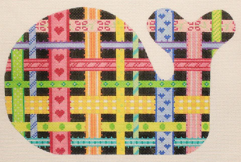 Med. Whale – Woven Ribbons – multi brights on black SST-16