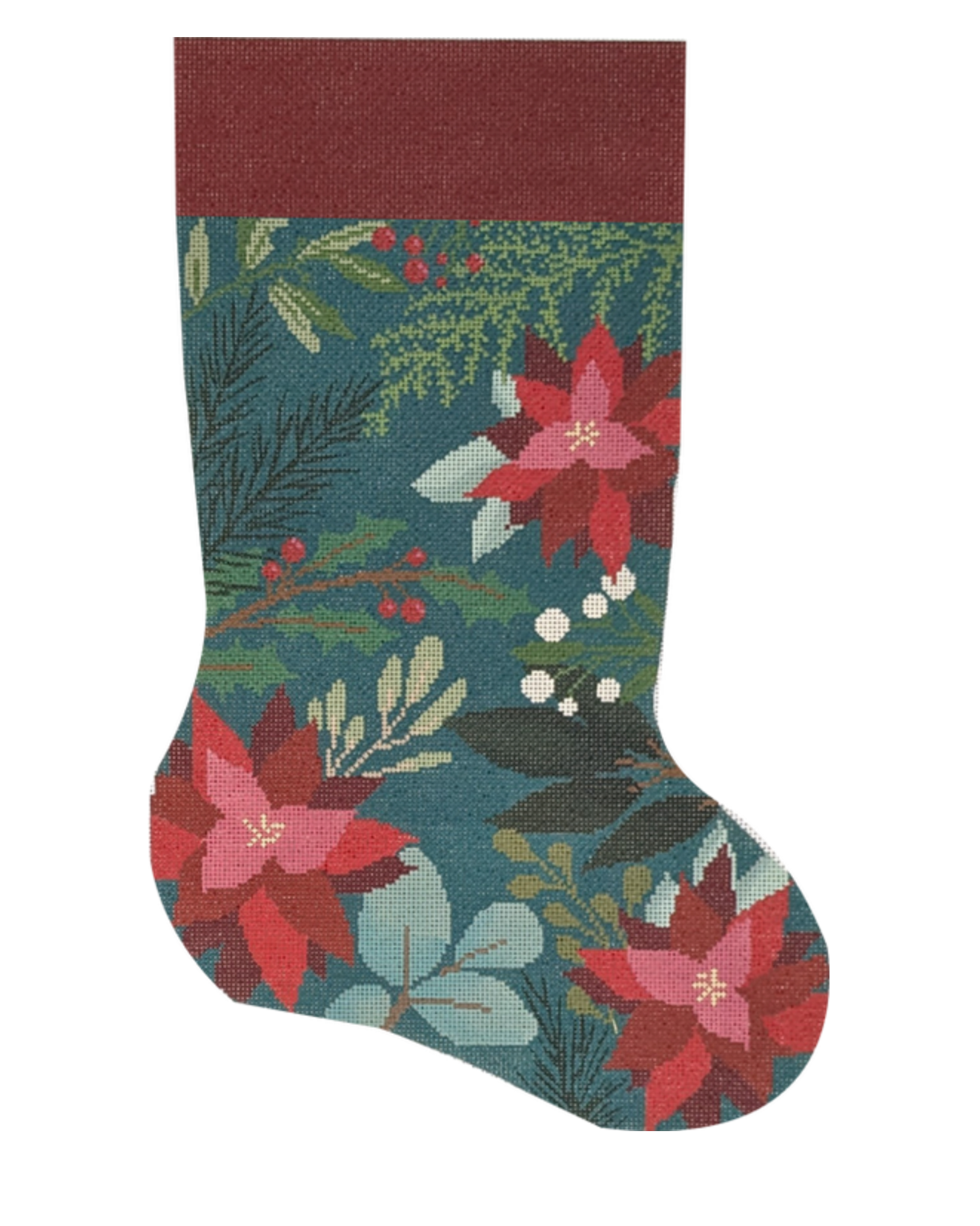 Laura Love Green Stocking With Red Flowers