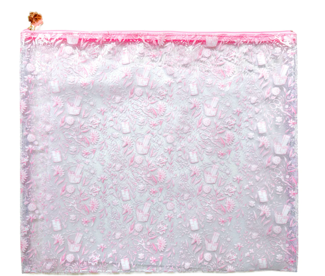 Needlepoint Print Clear MEDIUM Project Bag in Pink