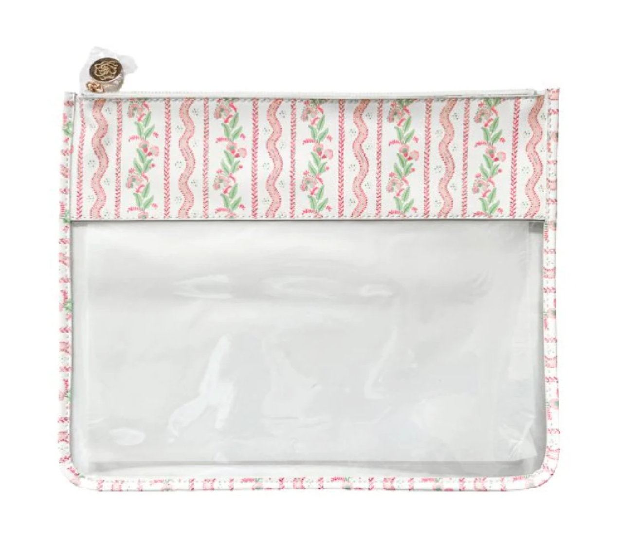Large Emma Stripe Clear Zip Pouch in Pink