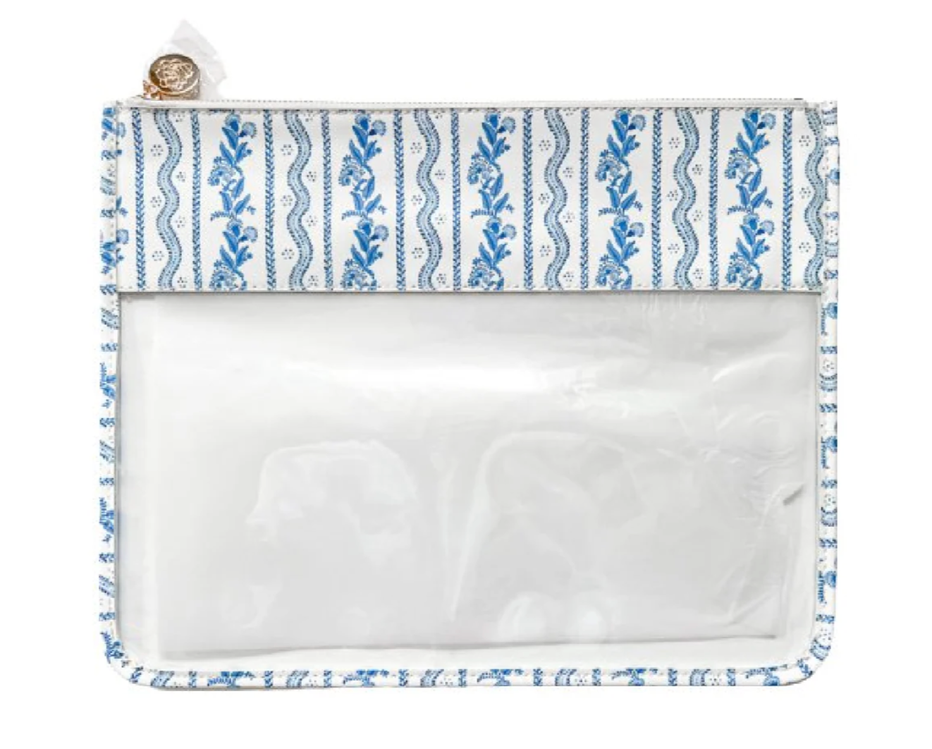 Large Emma Stripe Clear Zip Pouch in Blue