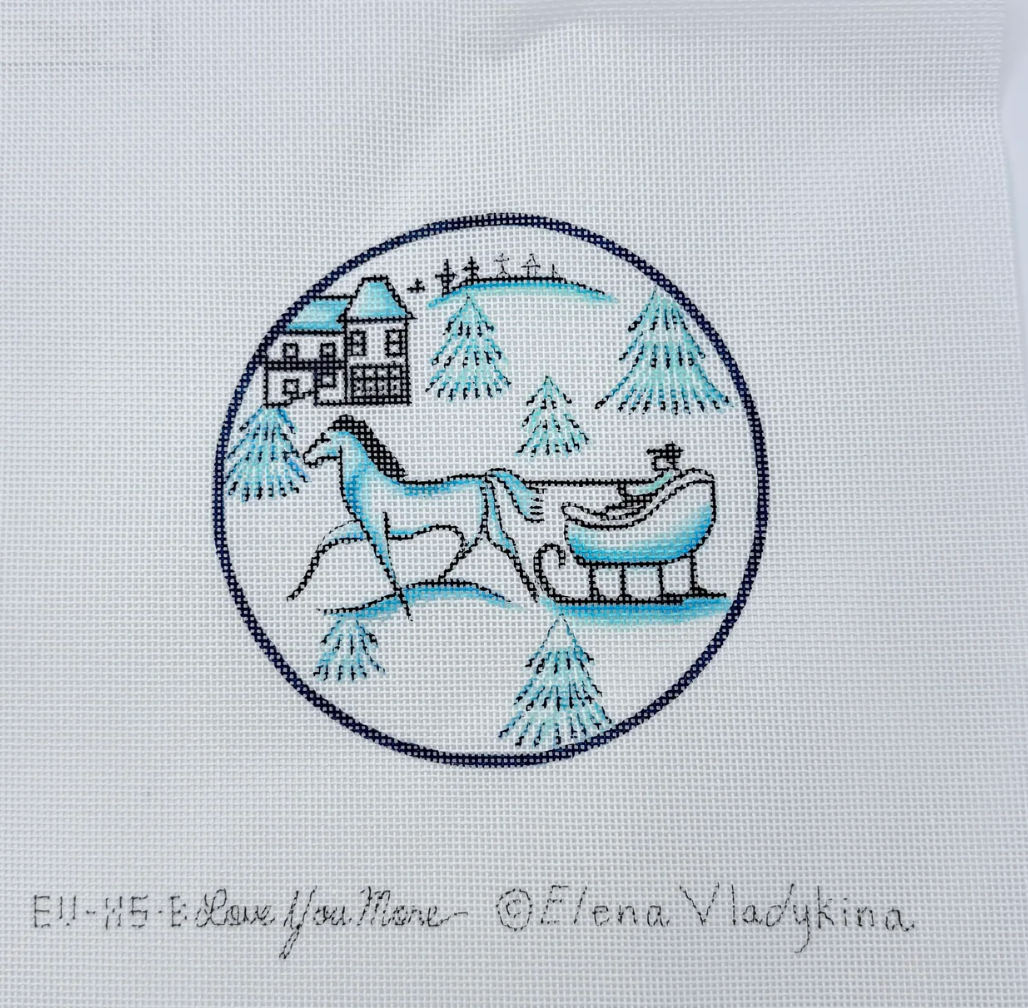 Toile Horse and Sled Blue Round