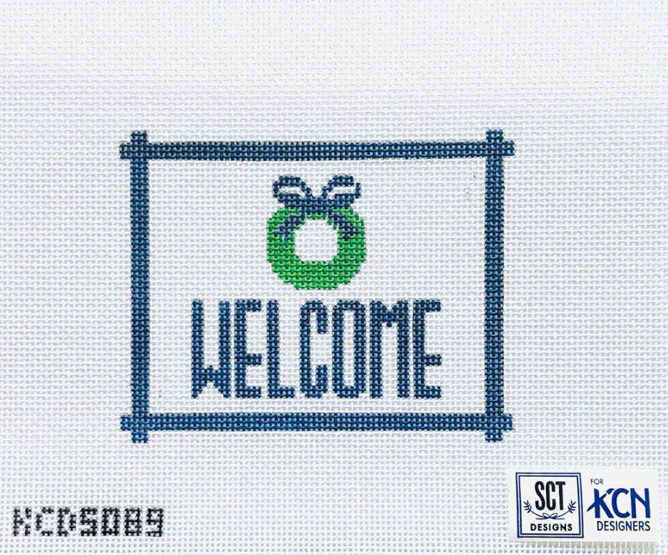Welcome Sign Blue with Wreath