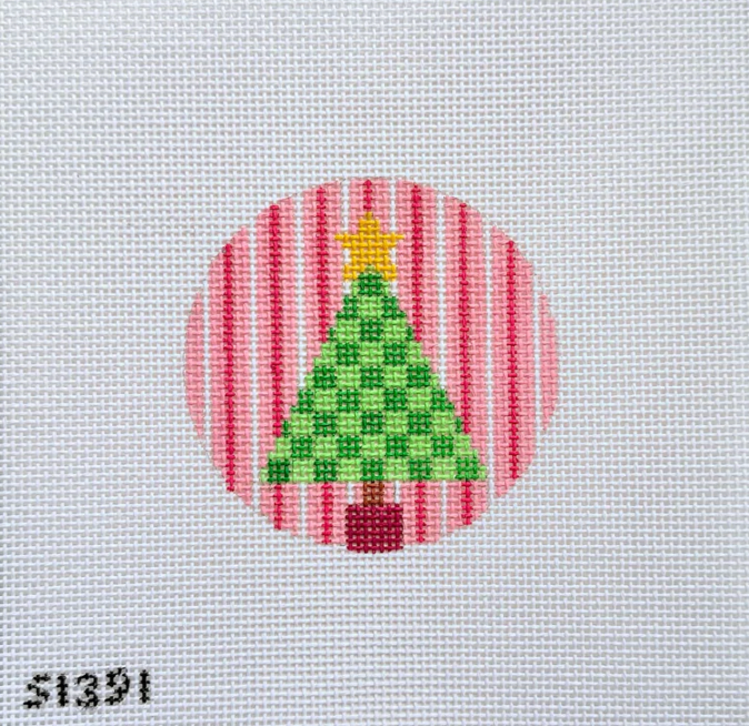 Green Check Tree on Stripes