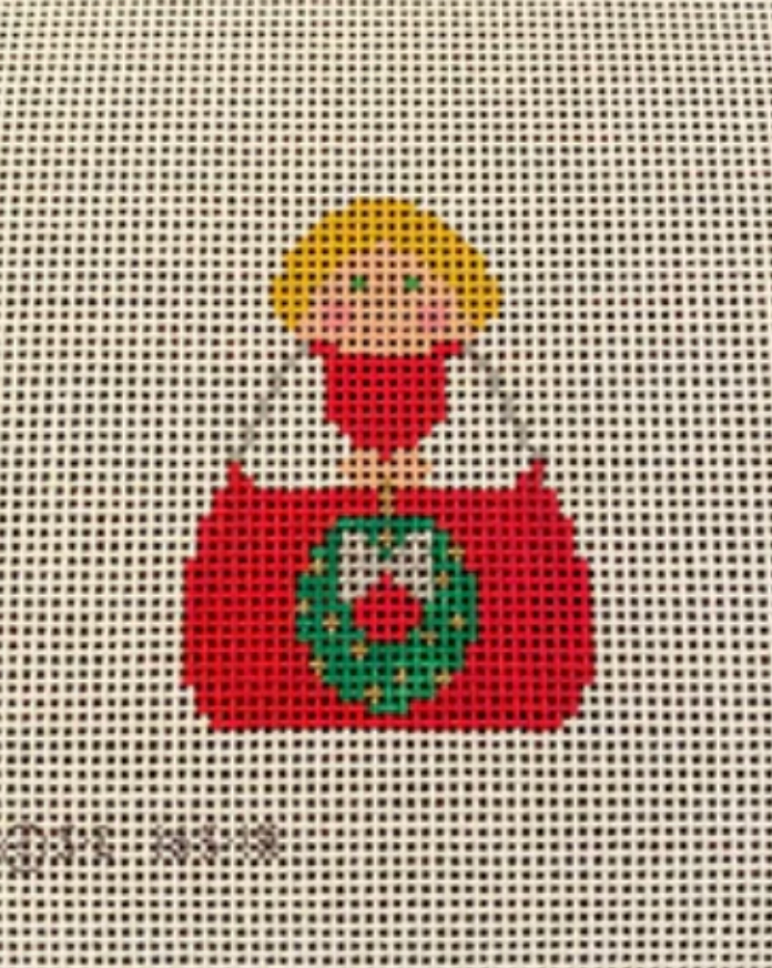 Red Angel with Green Wreath and Silver Bow