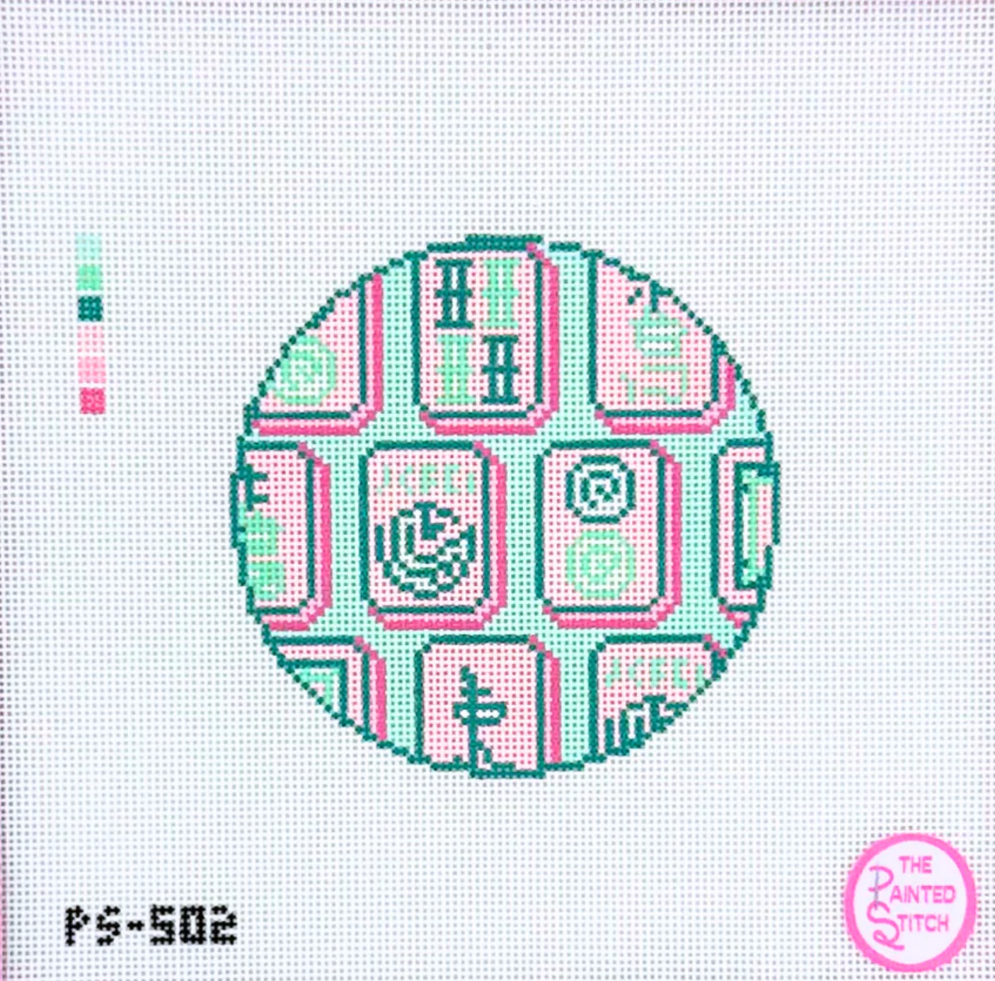Mahjong Tiles Round: Pink + Green