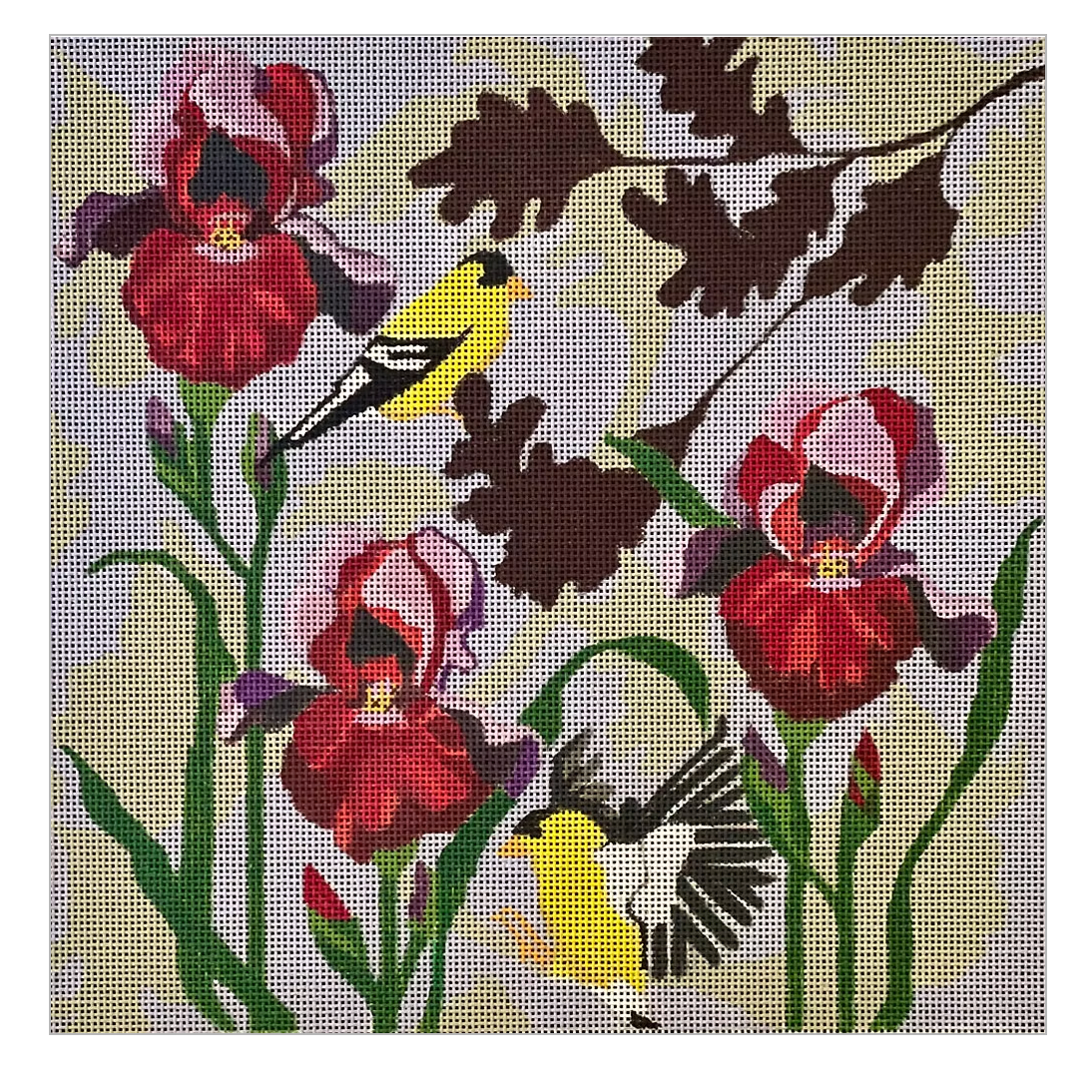 Irises with Gold Finches