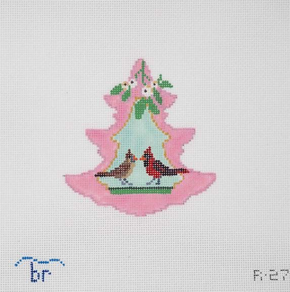 Pink Tree - Cardinal Pair under Mistletoe