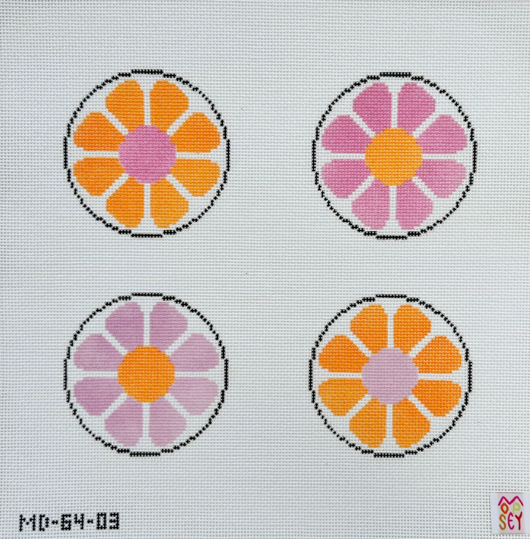 Floral coasters - orange & pink