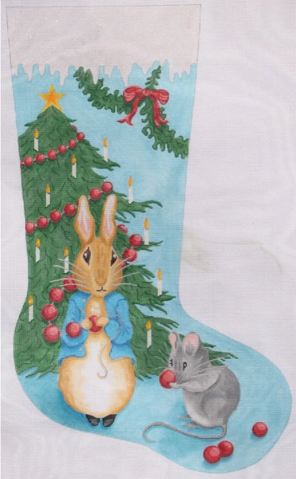 Bunny and Mouse With Christmas Tree Stocking