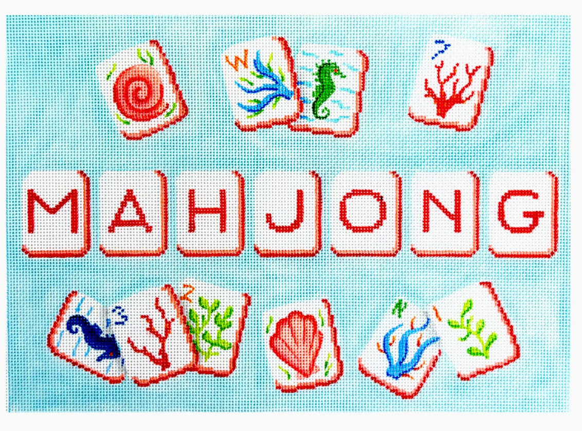 Mahjong Tile Bag Canvas - Coral Reef Theme on blue