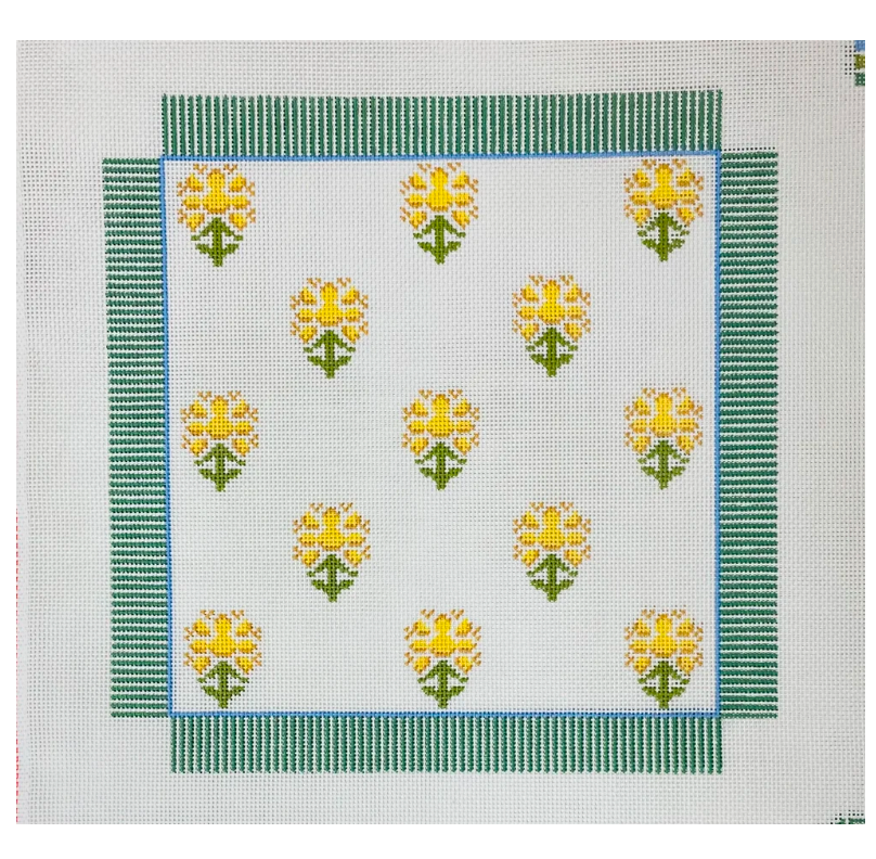 Block Print with Stripe Needlepoint Canvas - Yellow with Green Stripe