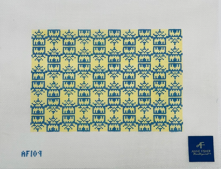 Pagoda Print Clutch Needlepoint Canvas - Yellow & Blue