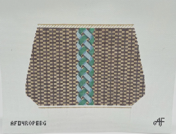 Large Nantucket Basket with Rope 14 mesh Needlepoint Canvas - Blue & Green