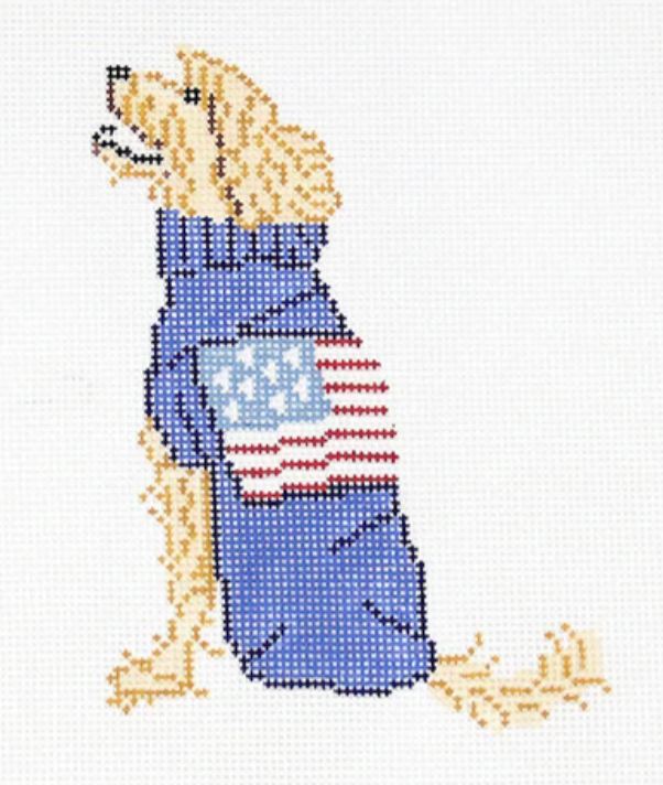 Golden Doodle With Flag Sweater