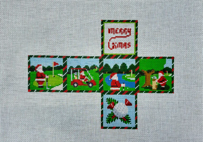 Golfing Santa, 2" Cube
