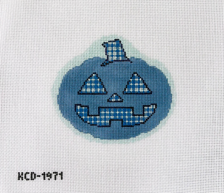 Plaid Pumpkin Ornament (Blue)