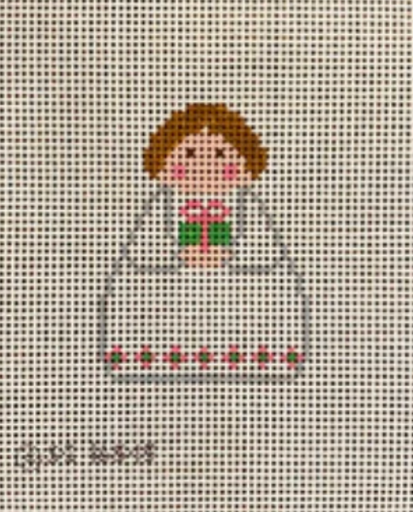 White Angel with Pink and Green Present