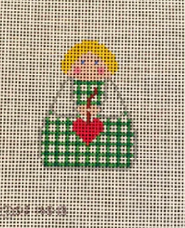 Green Plaid with Red Heart Angel