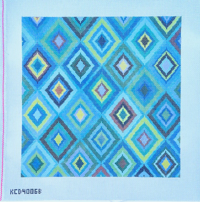 Multicolored Diamond Pillow - Blue