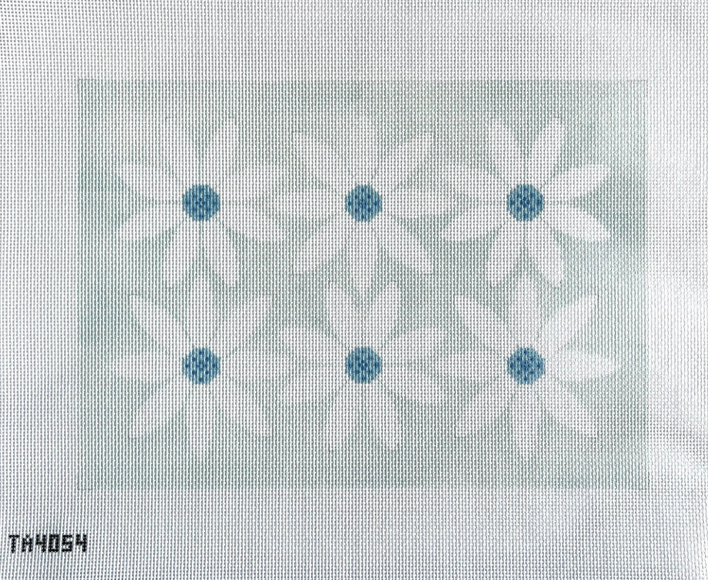 Courteney Six Flowers Canvas - Light Blue and White