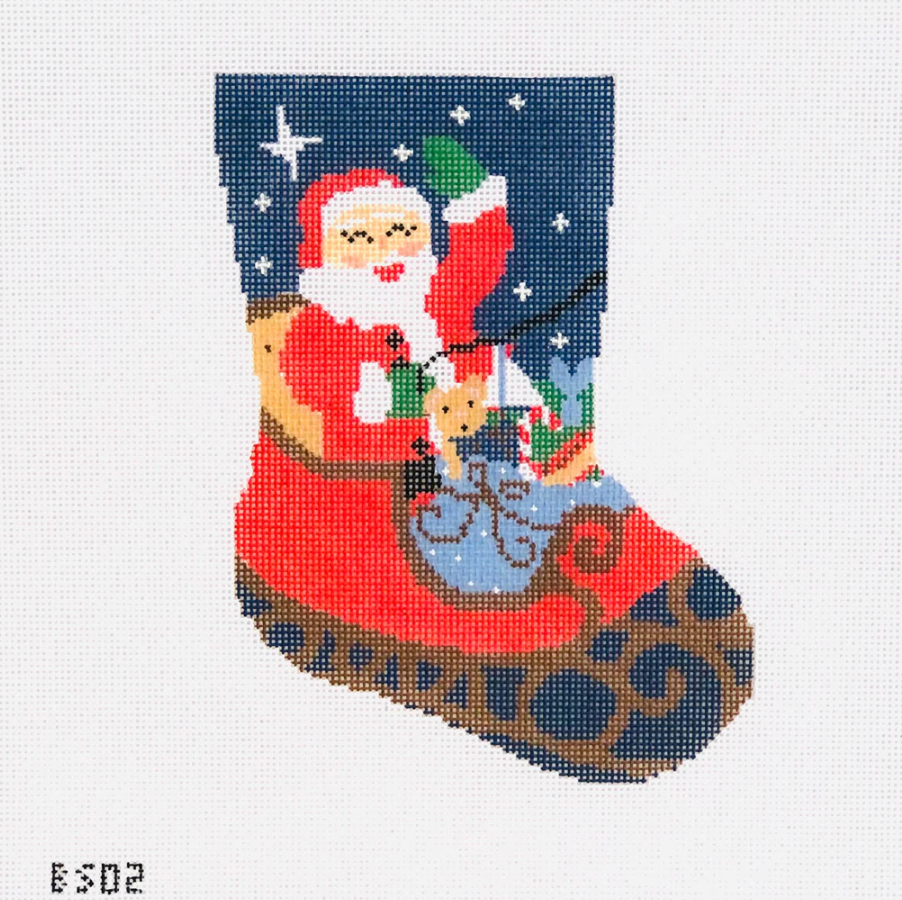 Santa Sleigh Ornament Sized Stocking Canvas