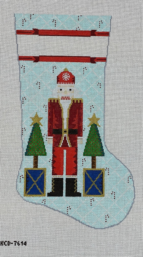 Santa Nutcracker with Stars on Blue Stocking