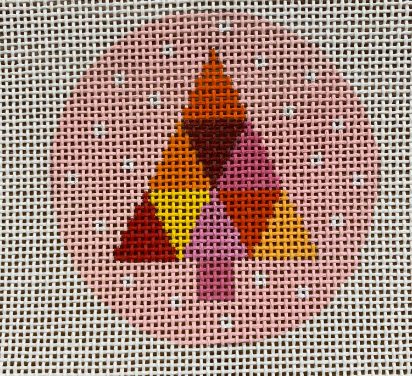 Multicolored Tree on Pink Round