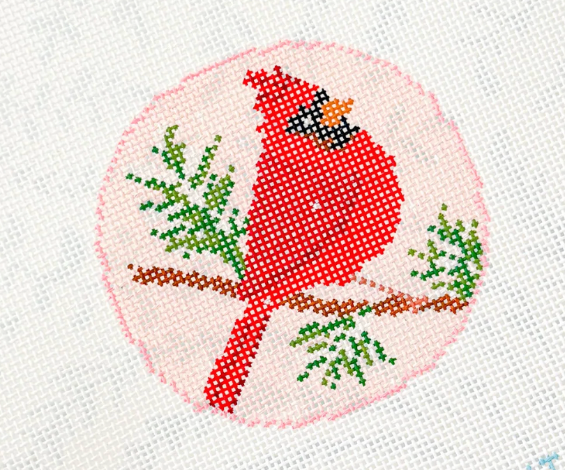 Pink Cardinal Round With Stitch Guide