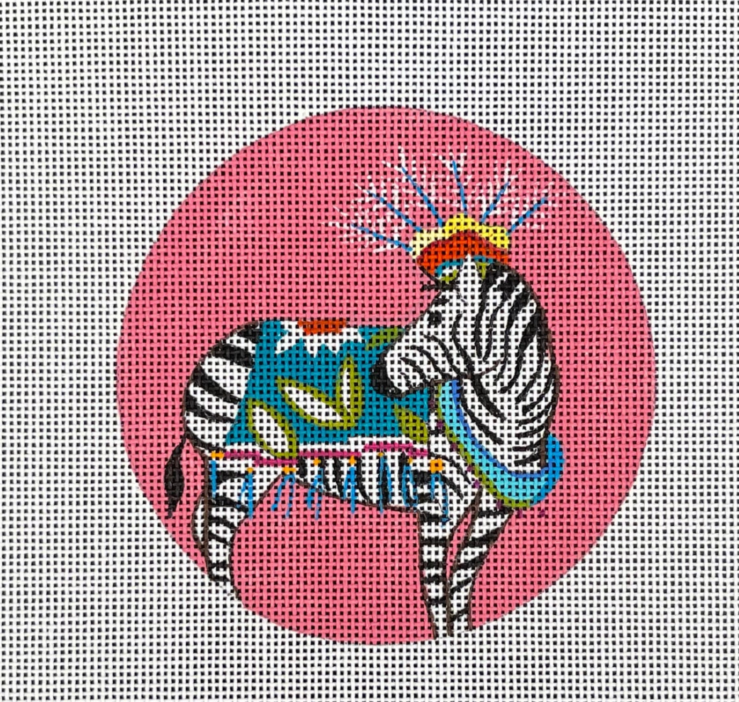 Zebra on Pink Round