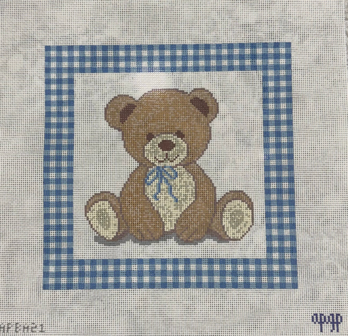 Bear Lovey with Blue Gingham Border