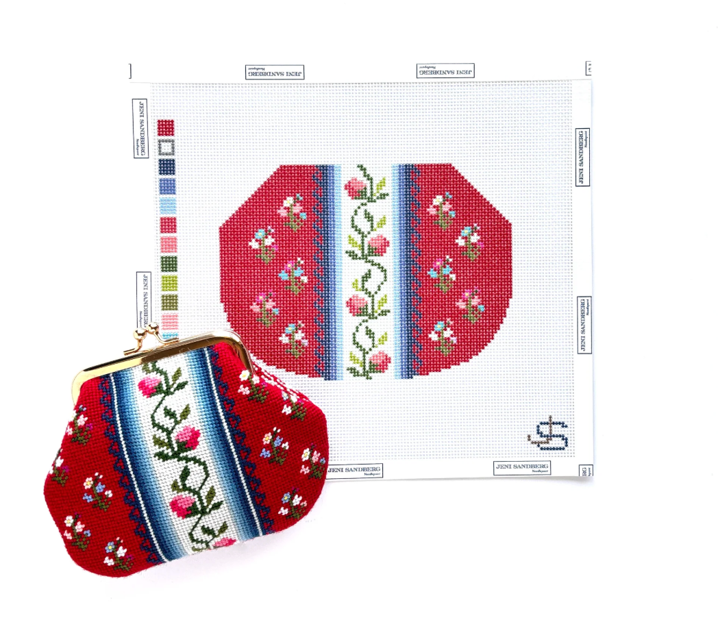 Floral Stripe Kiss Lock Bag