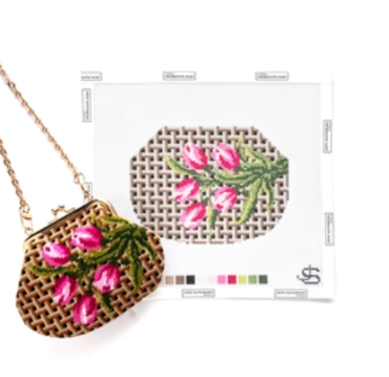 Tulips Basketweave Kiss Lock Bag