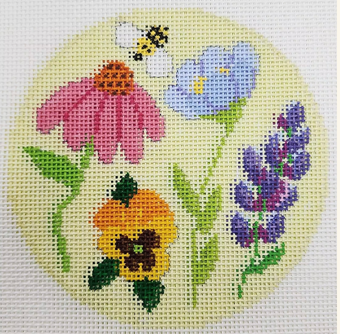 Flowers on Pale Green-Yellow Round