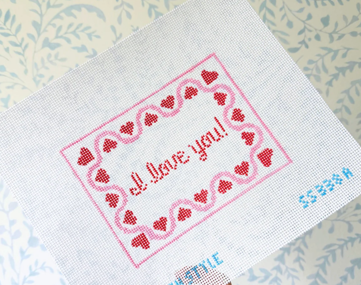 I Love You With Heart Border Sign - Pink