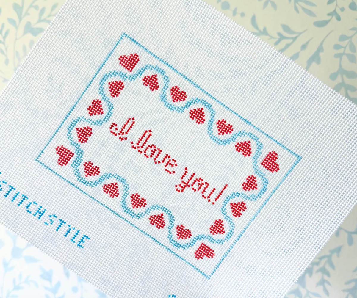 I Love You With Heart Border Sign - Blue