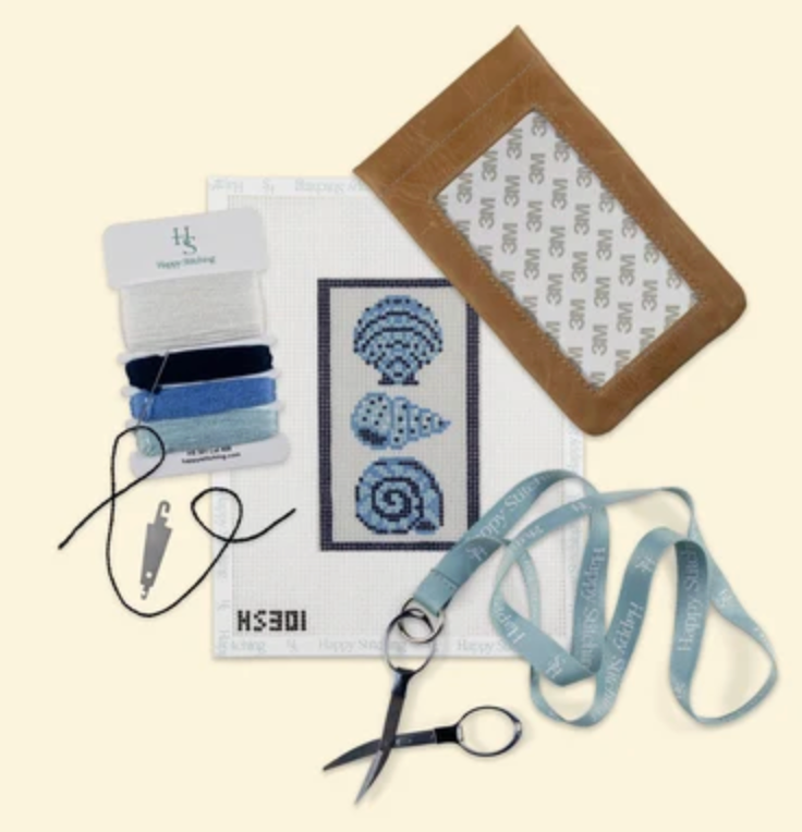 Trio of Seashells Eyeglasses Case Needlepoint Kit