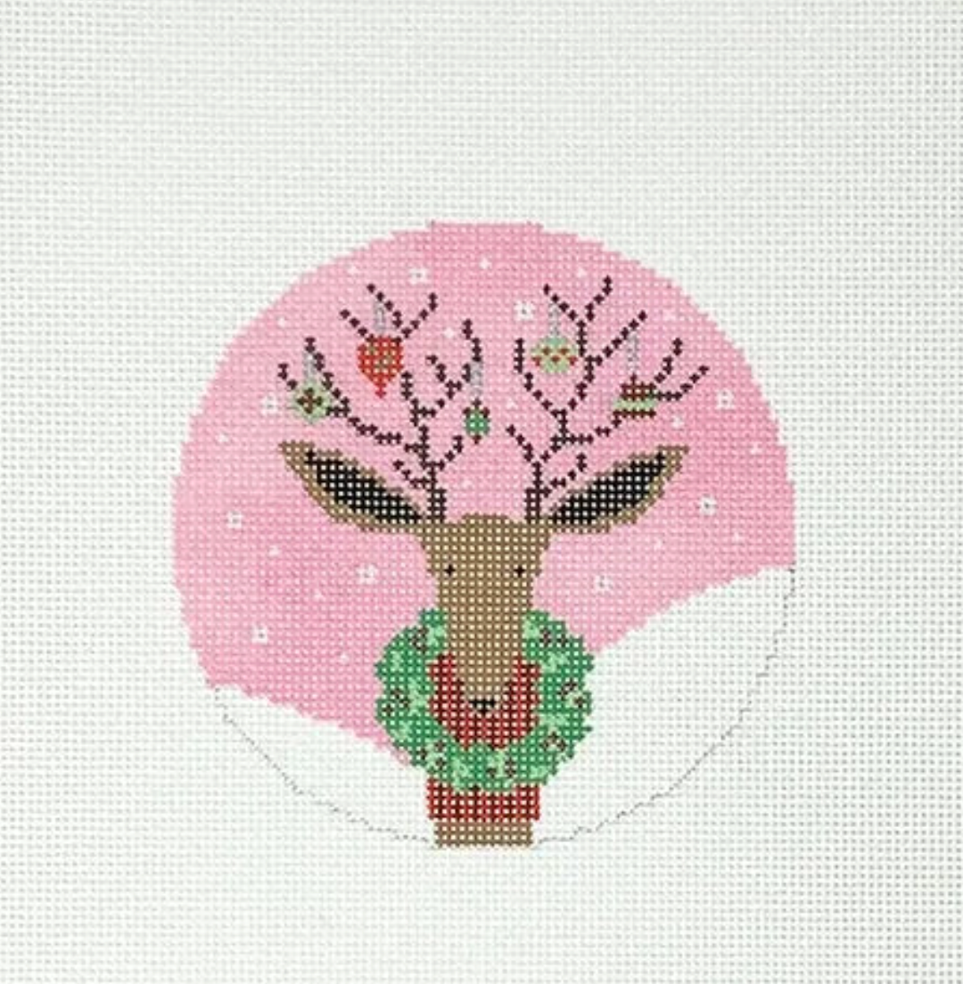 Bedecked Blitzen Pink Reindeer Round