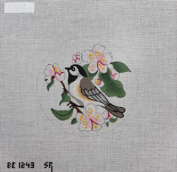 Chickadee in Apple Blossom Round (Barbara Eyre)