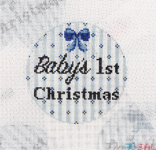 Baby's 1st Christmas Blue Stripes Round