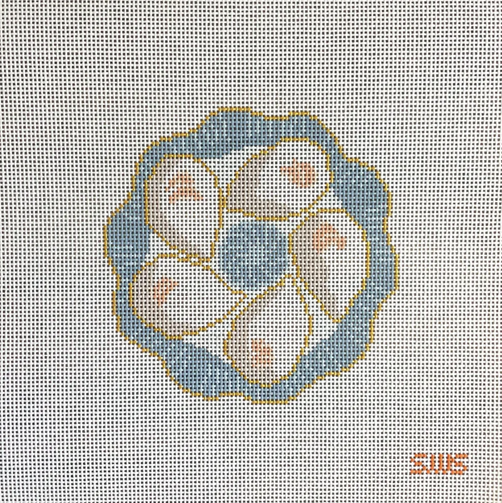 Stitching With Stacey Blue Oyster Plate mesh needlepoint canvas
