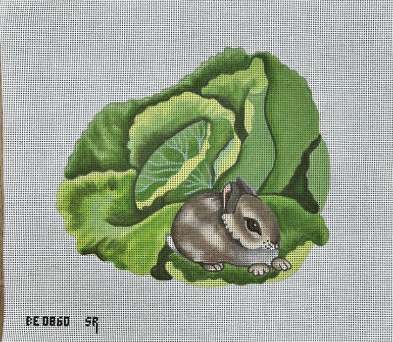 Susan Riberts Barbara Eyre Bunny On Cabbage needlepoint canvas