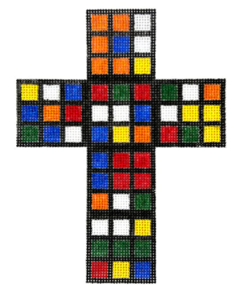 a bradley 3D Mini Rubiks cube needlepoint canvas