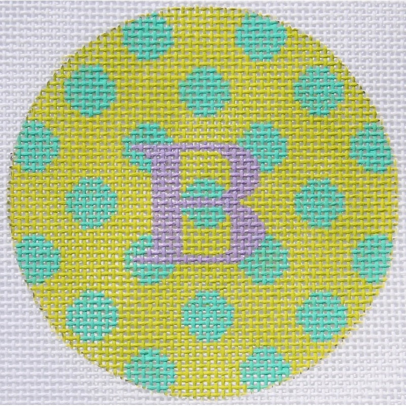 Bright Disk Letter – Lime w/ Turquoise Polka Dots, Bright Lavender Letter