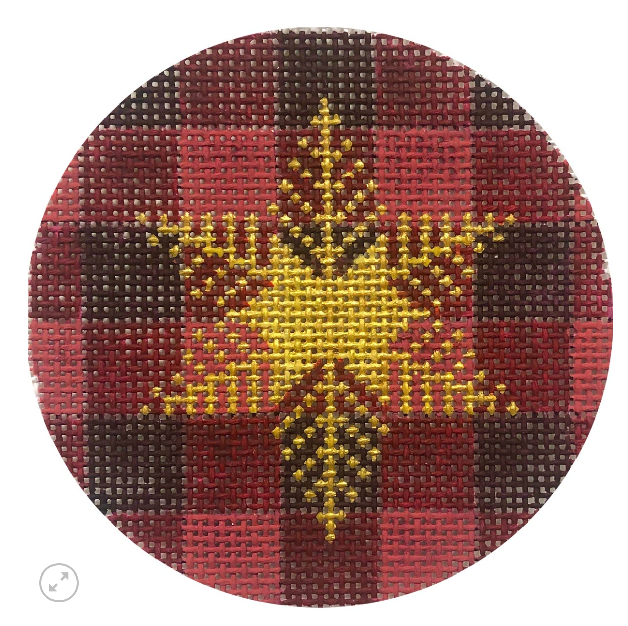 alice peterson Gold Snowflake on Plaid Round needlepoint canvas