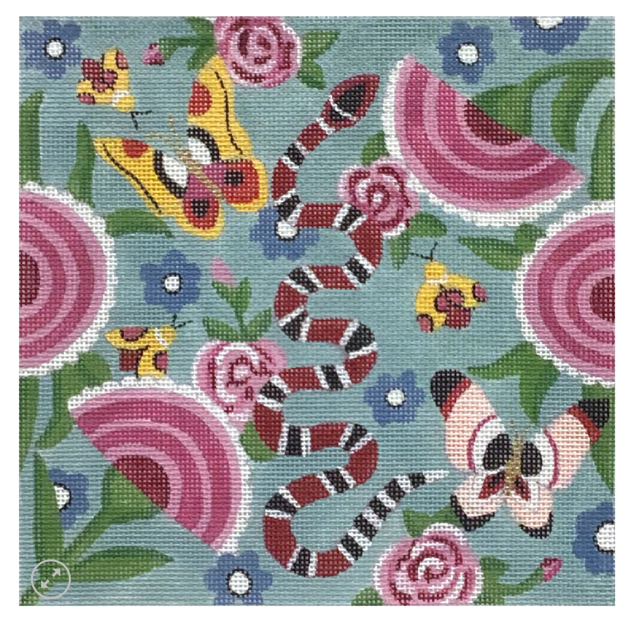 alice peterson Snake In Garden Square needlepoint canvas